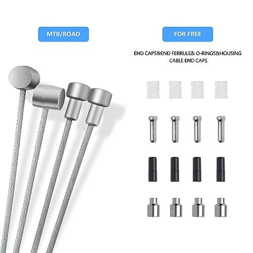 4PCS Universal Bike Brake Cable, Replaceable Brake Inner Wire Cable, Include Free Cable Cap End Crimps O-Rings Accessories, Professional Bicycle Brake Line For Mountain Bikes MTB or Road Bikes, 2M Long - 4