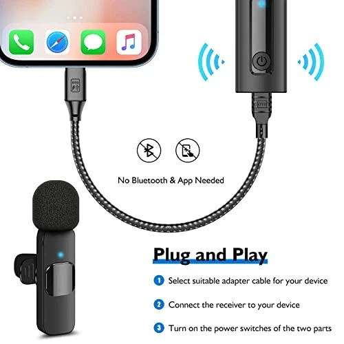 4 in 1 Professional Wireless Lavalier Microphone - 2 Pack Mini Microphone for iPhone Android Camera, Noise Reduction Lapel Mic Ultra Low Delay for Video Recording, YouTube, Interview, Tiktok and Vlog - 11