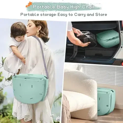 4 in 1 Portable Baby High Chair,Convertible Highchair for Babies and Toddlers-Foldable Infant Booster Seat,Carry Small Box,Dining Chair,Toddler High Chair with 5-Point Harness,Removable Tray-Green - 4