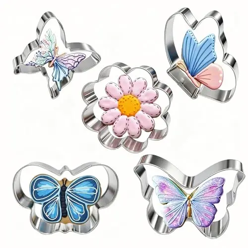 5Pcs Butterfly Flower Cookie Cutters Stainless Steel Holiday Cookie Cutter Shapes for Baking Gift Mother's Day, Father's Day, Valentine's Day, Thanksgiving - 1