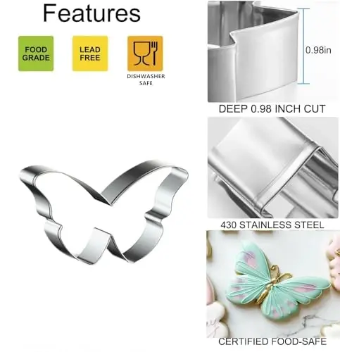 5Pcs Butterfly Flower Cookie Cutters Stainless Steel Holiday Cookie Cutter Shapes for Baking Gift Mother's Day, Father's Day, Valentine's Day, Thanksgiving - TUZICAKE (1)