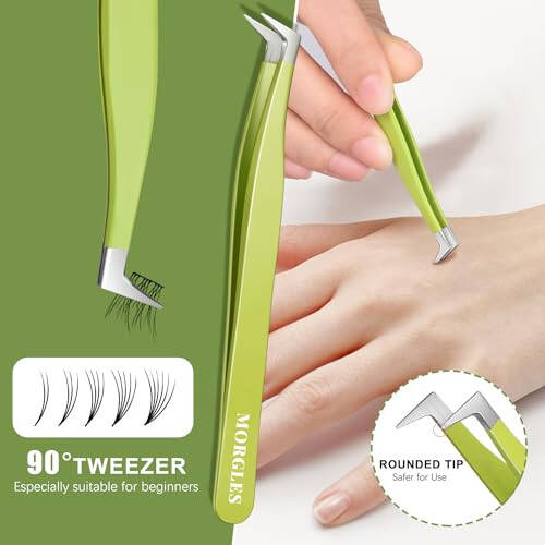 MORGLES 5pcs Eyelash Extension Tweezers High Precision, Straight and Curved Volume Lash Tweezers for Extensions, Crafting, Girls Women Beginners - 4