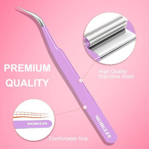MORGLES 5pcs Eyelash Extension Tweezers High Precision, Straight and Curved Volume Lash Tweezers for Extensions, Crafting, Girls Women Beginners - 6