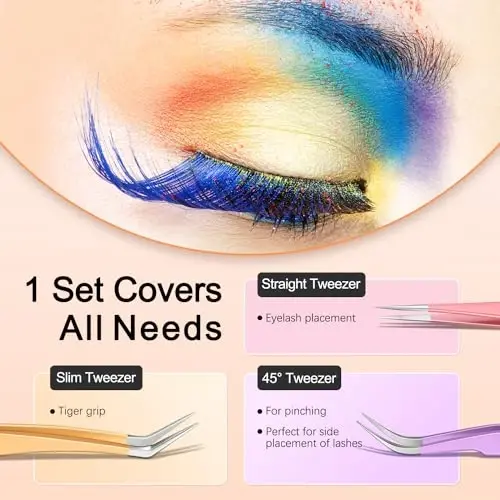 MORGLES High Precision Lash Tweezers Set for Eyelash Extensions, 5 in 1 Eyelash Extension Tweezers for Girls, Women, Professional Lash Extension Artists & Beginners - MORGLES (1)