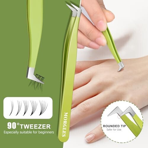 MORGLES 5pcs Eyelash Extension Tweezers High Precision, Straight and Curved Volume Lash Tweezers for Extensions, Crafting, Girls Women Beginners - 4