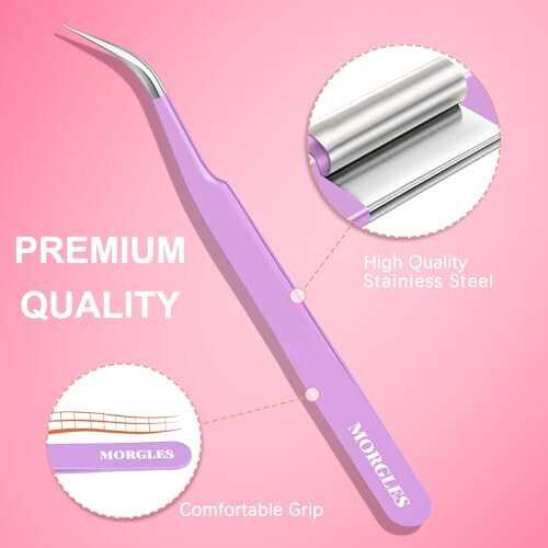 MORGLES 5pcs Eyelash Extension Tweezers High Precision, Straight and Curved Volume Lash Tweezers for Extensions, Crafting, Girls Women Beginners - 6