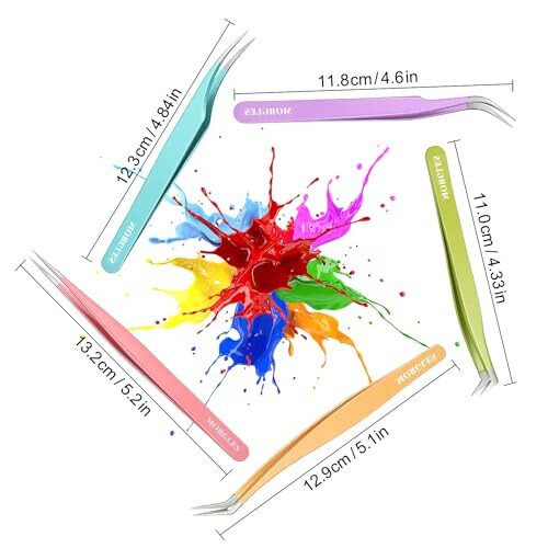 MORGLES 5pcs Eyelash Extension Tweezers High Precision, Straight and Curved Volume Lash Tweezers for Extensions, Crafting, Girls Women Beginners - 7