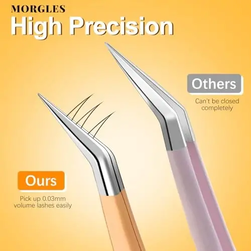 MORGLES High Precision Lash Tweezers Set for Eyelash Extensions, 5 in 1 Eyelash Extension Tweezers for Girls, Women, Professional Lash Extension Artists & Beginners - 6