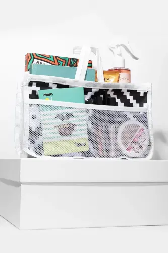 5 Bölmeli Beyaz - Siyah Desenli Bakım Seyahat Makyaj Kozmetik Organizer Çanta-Siyah - 1