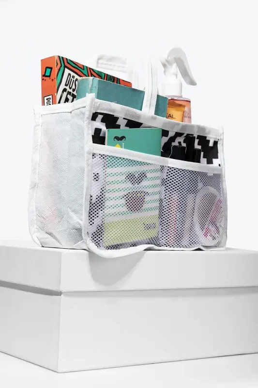 5 Bölmeli Beyaz - Siyah Desenli Bakım Seyahat Makyaj Kozmetik Organizer Çanta-Siyah - 2