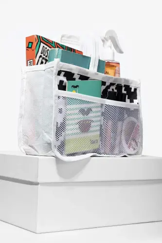 5 Bölmeli Beyaz - Siyah Desenli Bakım Seyahat Makyaj Kozmetik Organizer Çanta-Siyah - PHARMA ACQUA (1)