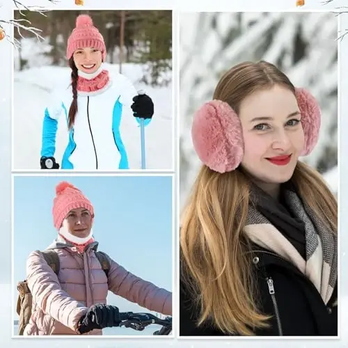5 dona ayollar qishki issiq to'plami Trikotaj shapka sharf sensorli ekranli qo'lqoplar quloqchinlar paypoqlar 5 tasi 1 da Ski Outing to'plami sovg'a uchun - 7