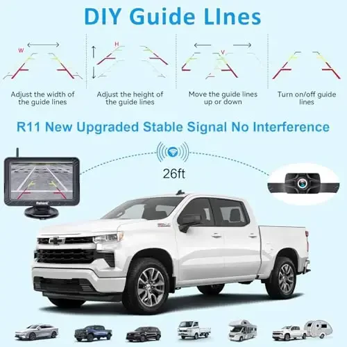 5 dyuymli simsiz zaxira kamerasi yuk mashinalari uchun: Kuchli signal HD 1080P orqa ko'rinish kamerasi o'rnatish oson - R11 - 4