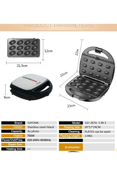 5-in-1 Donut - Waffle - Toaster Maker - 6