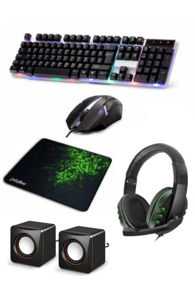 5 in 1 Gaming Keyboard Mouse Mouse Pad Set Wired Rgb 1+1 Speaker Set Gamer Pc Game Set Keyboard Razer - 1