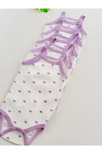 5 li Fitilli Ip Askılı Qalb naqshli qizaloqlar uchun body zıbın-Binafsha - 3