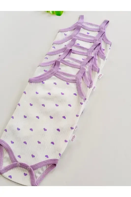 5 li Fitilli Ip Askılı Qalb naqshli qizaloqlar uchun body zıbın-Binafsha - 3