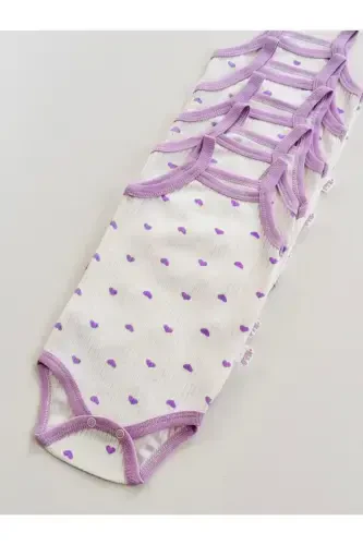 5 li Fitilli Ip Askılı Qalb naqshli qizaloqlar uchun body zıbın-Binafsha - 4