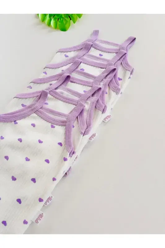 5 li Fitilli Ip Askılı Qalb naqshli qizaloqlar uchun body zıbın-Binafsha - 5