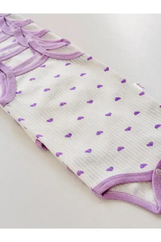 5 li Fitilli Ip Askılı Qalb naqshli qizaloqlar uchun body zıbın-Binafsha - 6