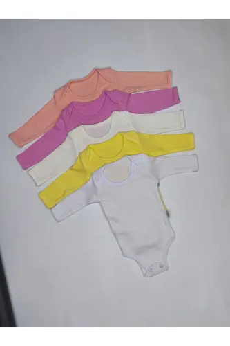 5 Li Kız Bebek Uzun Kollu Bebek Çıtçıtlı Body Zıbın Atlet - Beyazrenkli - RANY BABY KIDS (1)
