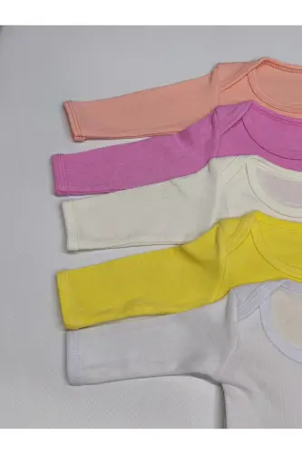 5 Li Kız Bebek Uzun Kollu Bebek Çıtçıtlı Body Zıbın Atlet - Beyazrenkli - 3