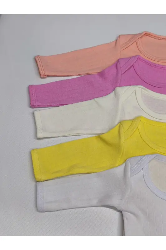 5 Li Kız Bebek Uzun Kollu Bebek Çıtçıtlı Body Zıbın Atlet - Beyazrenkli - 3