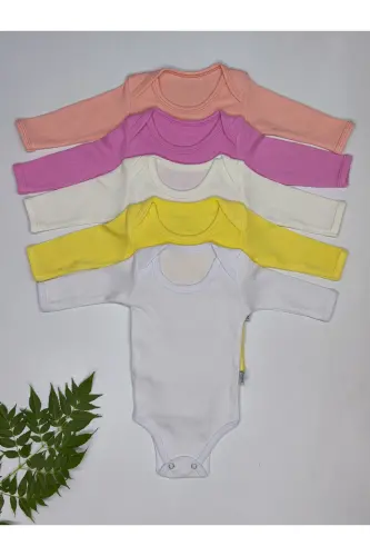 5 Li Kız Bebek Uzun Kollu Bebek Çıtçıtlı Body Zıbın Atlet - Beyazrenkli - 6