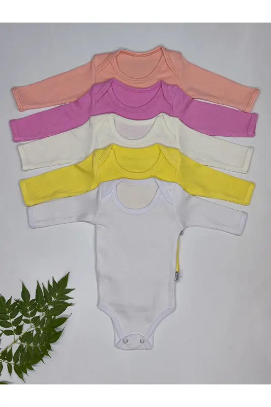 5 Li Kız Bebek Uzun Kollu Bebek Çıtçıtlı Body Zıbın Atlet - Beyazrenkli - 6