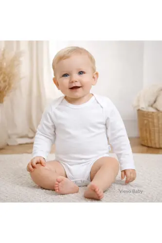 5 Li Uzun Kollu Çıtçıtlı bebek kız erkek body Zarf Yaka - Beyaz56vc36 - RANY BABY KIDS (1)