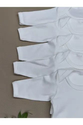 5 Li Uzun Kollu Çıtçıtlı bebek kız erkek body Zarf Yaka - Beyaz56vc36 - 5