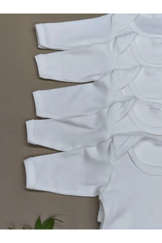 5 Li Uzun Kollu Çıtçıtlı bebek kız erkek body Zarf Yaka - Beyaz56vc36 - 5