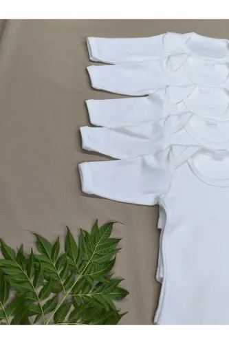 5 Li Uzun Kollu Çıtçıtlı bebek kız erkek body Zarf Yaka - Beyaz56vc36 - 7