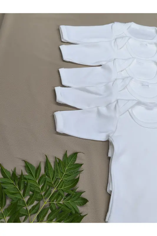 5 Li Uzun Kollu Çıtçıtlı bebek kız erkek body Zarf Yaka - Beyaz56vc36 - 7