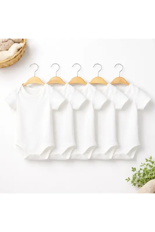 5 lik Qisqa Yengli 0-5 Yosh %100 Paxta Bolalar Bodysi - 3