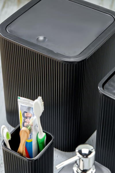 5-линияли Парча Квадрат Ванная Хожат Комплекти - Чиқинди челаги, ҳожатхона щеткаси, суюқ-қаттиқ совунлик, тиш щеткаси - 3