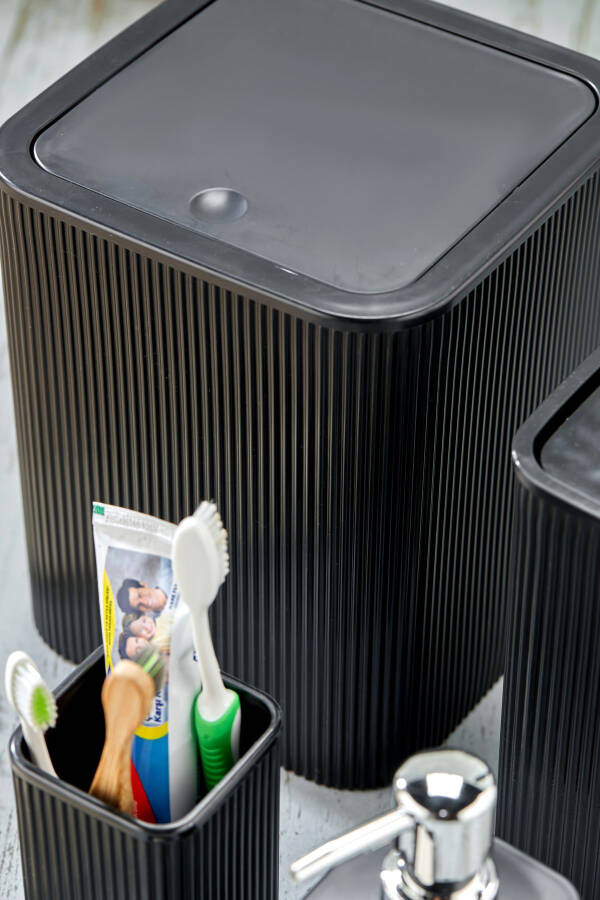 5-линияли Парча Квадрат Ванная Хожат Комплекти - Чиқинди челаги, ҳожатхона щеткаси, суюқ-қаттиқ совунлик, тиш щеткаси - 3