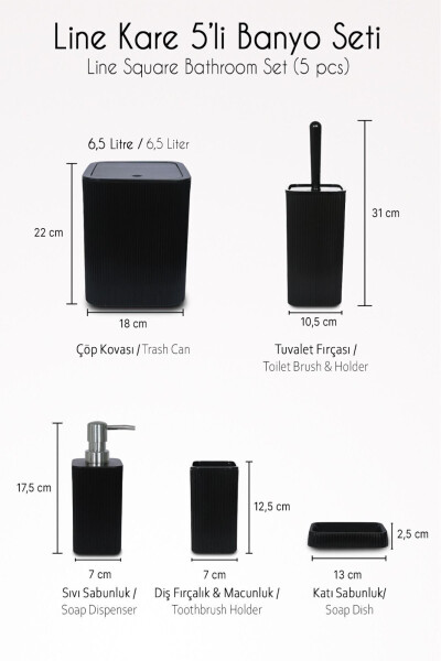 5-линияли Парча Квадрат Ванная Хожат Комплекти - Чиқинди челаги, ҳожатхона щеткаси, суюқ-қаттиқ совунлик, тиш щеткаси - 8