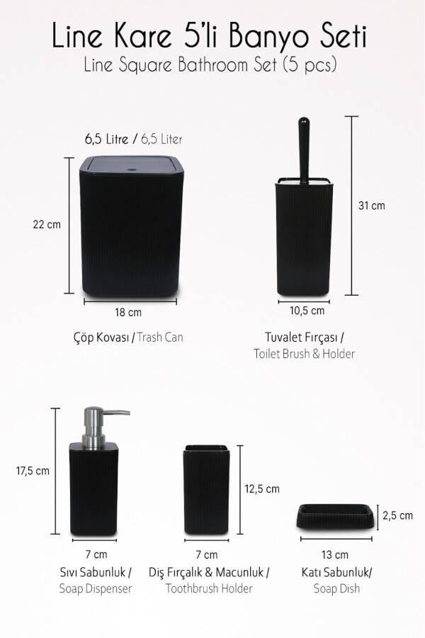 5-линияли Парча Квадрат Ванная Хожат Комплекти - Чиқинди челаги, ҳожатхона щеткаси, суюқ-қаттиқ совунлик, тиш щеткаси - 8