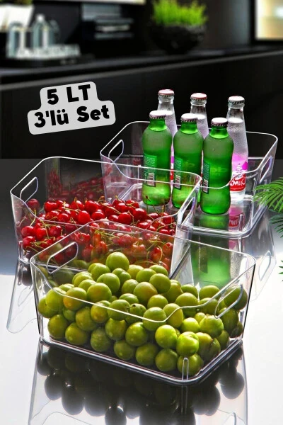 5 Lt Clear Refrigerator & Cabinet Organizer 3 Pieces 27x19x11,5 Cm - NANDY HOME