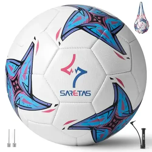 Soccer Ball Size 5 PU Leather Soccer Balls, Adults Youths Teens Unisex Juniors Training Soccer 32 Panels Machine Stitched, Ideal Gift Indoor Outdoor Play Cross Star Pattern Ball with Pump and Needles… - 1