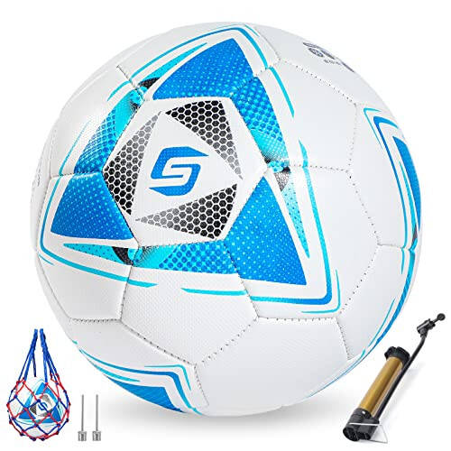 5 Numara PU Deri Futbol Topu, Yetişkinler Gençler Ergenler Unisex Gençler Antrenman Futbolu 32 Panel Makine Dikişli, İdeal Hediye İç Mekan Dış Mekan Oyunu Çapraz Yıldız Desenli Top Pompa ve İğnelerle... - 1