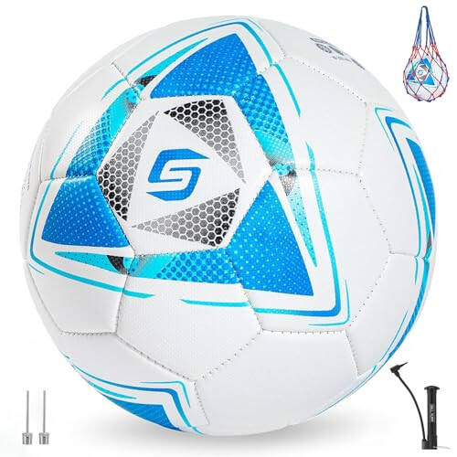 5 Numara PU Deri Futbol Topu, Yetişkinler Gençler Ergenler Unisex Gençler Antrenman Futbolu 32 Panel Makine Dikişli, İdeal Hediye İç Mekan Dış Mekan Oyunu Çapraz Yıldız Desenli Top Pompa ve İğnelerle... - 6