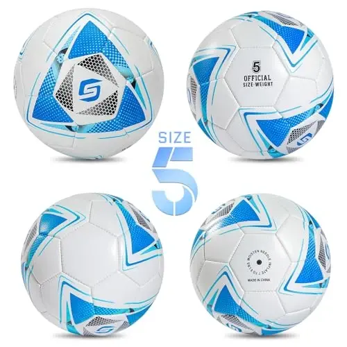 Soccer Ball Size 5 PU Leather Soccer Balls, Adults Youths Teens Unisex Juniors Training Soccer 32 Panels Machine Stitched, Ideal Gift Indoor Outdoor Play Cross Star Pattern Ball with Pump and Needles… - 1