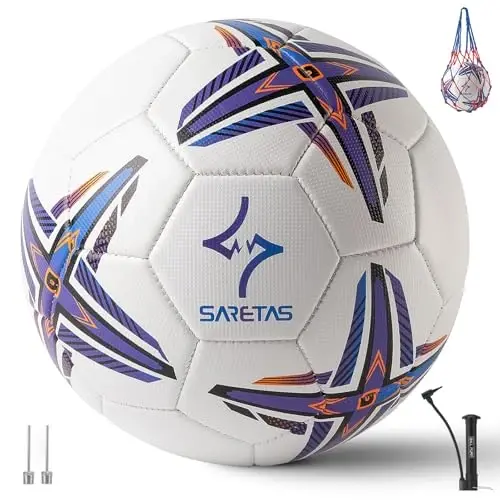 Soccer Ball Size 5 PU Leather Soccer Balls, Adults Youths Teens Unisex Juniors Training Soccer 32 Panels Machine Stitched, Ideal Gift Indoor Outdoor Play Cross Star Pattern Ball with Pump and Needles… - 5