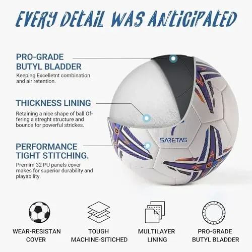 5 Numaralı Futbol Topu PU Deri Futbol Topları, Yetişkinler Gençler Ergenler Unisex Gençler Antrenman Futbolu 32 Panel Makine Dikişli, İdeal Hediye İç Mekan Dış Mekan Oyunu Çapraz Yıldız Desenli Top Pompa ve İğnelerle... 