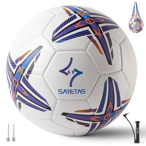 Soccer Ball Size 5 PU Leather Soccer Balls, Adults Youths Teens Unisex Juniors Training Soccer 32 Panels Machine Stitched, Ideal Gift Indoor Outdoor Play Cross Star Pattern Ball with Pump and Needles… - 6