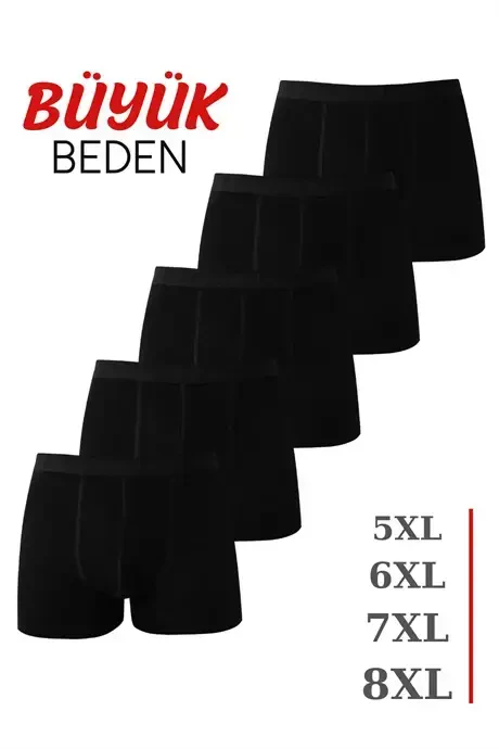 5 Pack Black Men's Big Size Boxer Cotton Lycra - 3