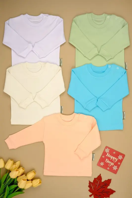 5-Pack Cotton Long Sleeve Snap Crotch Bodysuit - POWDER - 2