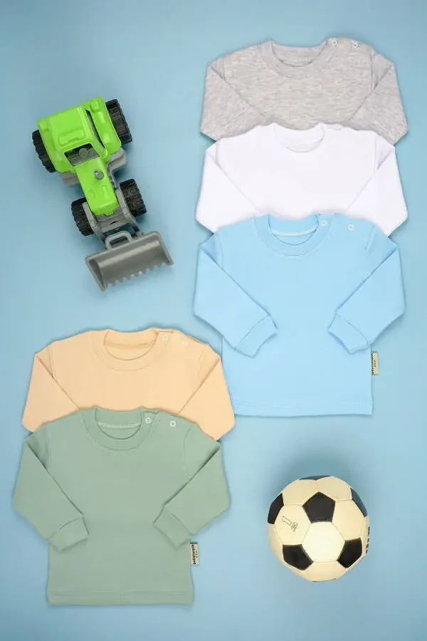 5-Pack Cotton Long Sleeve Snap Crotch O-Neck Bodysuit - Khaki - 1